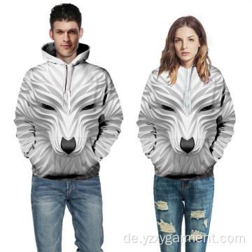 Weißer lächelnder Wolf 3D-Druck Hoodie